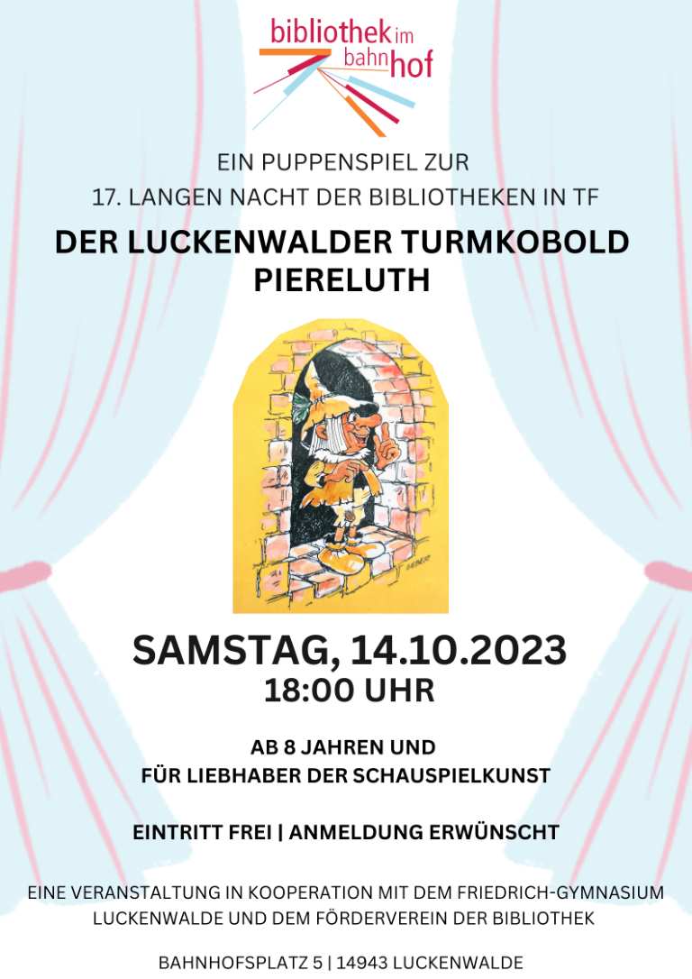 Der Luckenwalder Turmkobold Piereluth - Ein Puppenspiel zur 17. Langen Nacht der Bibliotheken in TF
